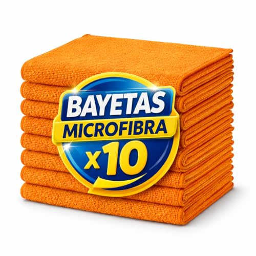Pongal Bayeta Microfibra Multiusos 30x40cm 260g m2 Alta Absorción Profesional Reutilizable Sin Pelusa Limpieza Hogar Cocina Baño Cristales Coche Oficina Pack 10 Colores Surtidos Duradera (Naranja)