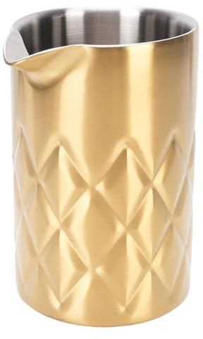 Brrnoo Rostfritt Stål Blandningsglas 540 Ml Dubbelväggig Cocktailkanna med Hällpip för Hembartending Barware (Guldpläterad)