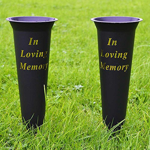 Set of 2 Black In Loving Memory Spiked Memorial Grave Flower Vases