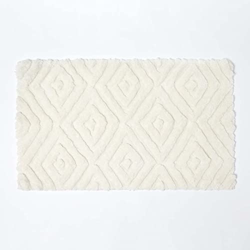 Homescapes Badematte rutschfest, waschbarer Ikat Badteppich, 100% Baumwolle und Mikrofaser, Antirutsch Badvorleger mit geometrischem Muster, großer Duschvorleger, 50 x 80 cm, weiß…
