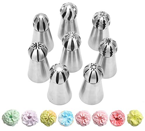 Hebudy 8Pack Russian Ball Tips Russian Piping Tips Set Icing Nozzles Cake Decorating Tools Piping Nozzle