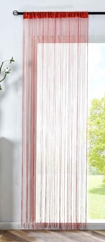 Fadengardine, HxB 250x140 cm, Rot Lurex mit Tunneldurchzug und eingenähtem Kräuselband, geeignet für Gardinenstangen und Gardinenschienen Fadenvorhang Fadenstore Raumteiler, 20303CN