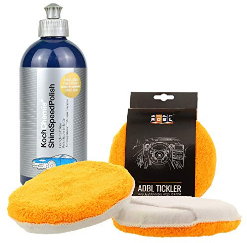 Politur Set: Koch-Chemie ShineSpeedPolish Glanzpolitur 500ml + ADBL TICKLER Applikator Schwamm Pad | 2-tlg.
