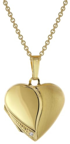 trendor Medaillon Herz mit Damen-Halskette Gold auf Silber 925 75738 | zauberhaftes Silber-Medaillon für Damen, Silberschmuck für Frauen, tolle Geschenkidee