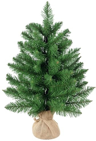 HOMCOM Mini Künstlicher Weihnachtsbaum 60 cm künstlich Tannenbaum mit 70 Spitzen Christbaum mit Leinenbezug Weihnachtsdeko für drinnen Büro Wohnzimmer