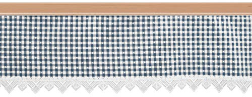 SeGaTeX home fashion Querbehang Leni blau-weiß Karierter Stoff/Kurzgardine mit kleinen Herzen im Landhaus-Stil/Reihband Oben, Besatz aus feiner Vogtländischer Spitze Höhe x Breite 27 x 206 cm
