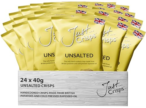Just Crisps Unsalted, 40g (Pack of 24). Handcooked Award Winning 100% Delicious British Crisps