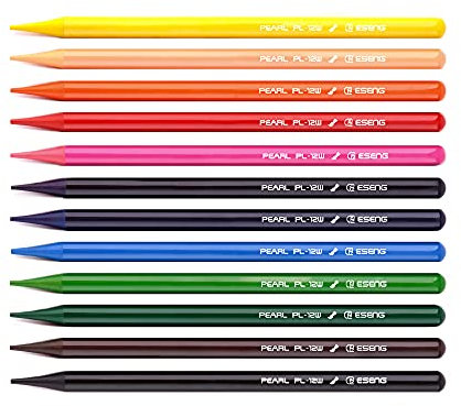ESENG® Aquarell-Buntstifte Set PEARL PL-12W, Vollmine｜Holzfrei ｜Plastikfrei Aquarellfarbstift für Malbücher, zum Zeichnen, Färben, 12er im Metalletui