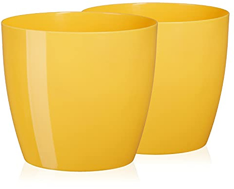 Tymar Blumentopf, 2er-Pack, Runde Form, Übertopf (Gelb, ø 12 cm) | wetterfeste & robuste, Modern, für Innen- & Außenbereich, aus Kunststoff, ideal für Wohnzimmer, Balkon, Büro