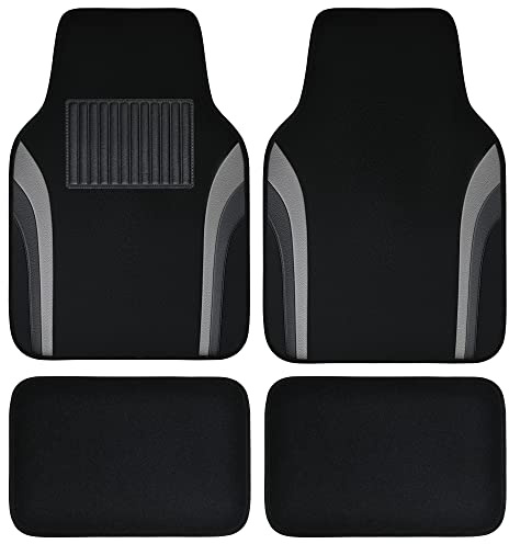 CAR PASS Leather Waterproof Sporty Car Floor Mats Carpet,Universal Automotive Floor Mat Fit for Sedans, Cars, Mid Trucks, Vans, SUV, Set of 4 (Black and Gray)