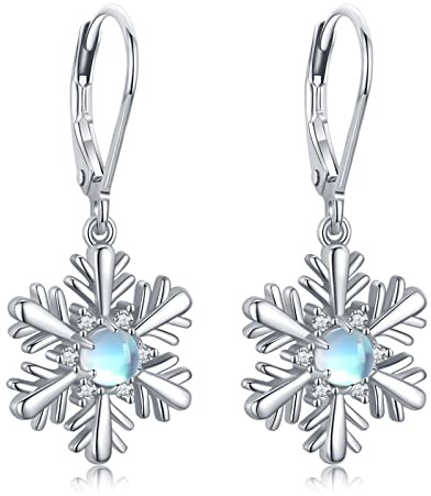 Schneeflocke Ohrringe 925 Sterling Silber Mondstein Schneeflocke Baumeln Tropfen Ohrringe Schneeflocke Schmuck Weihnachts Geschenke für Frauen Mädchen Damen