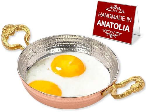 Hakan Poêle à Œufs en Cuivre Rouge Pur Fabriquée à la Main | Poêle à Frire pour Petit Déjeuner, Omelette | Sahan Turc Martelé à la Main | Idée Cadeau de Cuisine