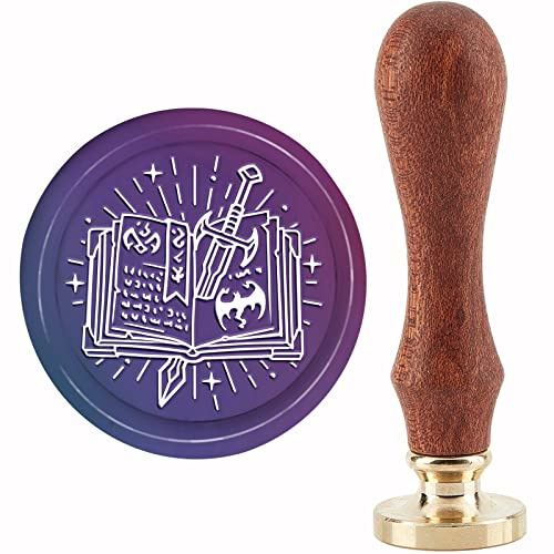 craspire Magic Book Wachssiegelstempel Schwert Siegelwachsstempel Sterne 30 mm/1.18 Zoll Abnehmbarer Messingkopf Siegelstempel Mit Holzgriff Für Einladungen Karten Geschenkverpackung