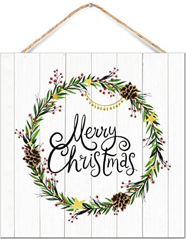Winter Türhänger Kranz Holzschild Weihnachten Türkranz Rustikales Holzschild Dekorative Schilder & Plaketten für Wohnzimmer Schlafzimmer Einweihungsgeschenke 30,5 x 30,5 cm