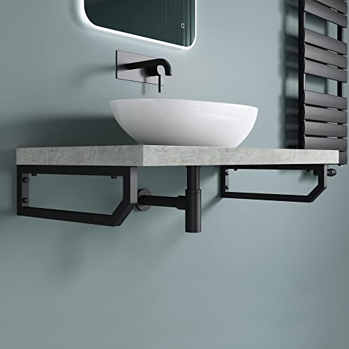 doporro Set di 2 Staffe per Scaffale Reggimensola Rettangolare 480x150 mm in Acciaio Inox Nero, Supporti da Parete per Mensole, Lavabi e Portasciugamani - WH03