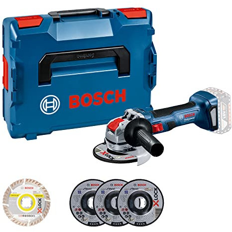 Bosch Professional 18V System Cordless Angle Grinder GWX 18V-7 (Disc Ø 125 mm, 700 W Power, with X-Lock Mount, incl. 5-Piece Cut-Off and Grinding disc Set, in L-BOXX) - Amazon Exclusive Set