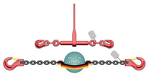 AWOTEX Zweiteilige Zurrkette 13 mm GK8 mit Ratschenlastspanner I langlebige Zurrkette für Bagger mit Ratsche I Sicherheitsgeprüfte Zurrkette für Bagger I Bagger-Zurrkette 4 m lang