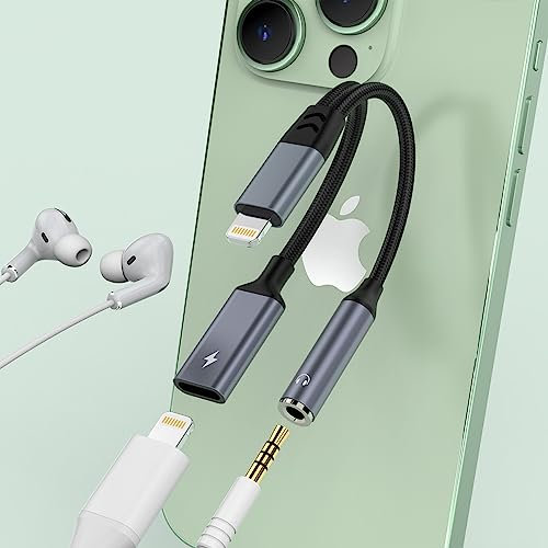 【Apple MFi Certified】 2-in-1 Lightning to 3.5mm Audio Jack Headphone & Charger Cable Adapter,Earphones Converter Splitter Support Music+Charge+HiFi+Mic+Control for iPhone 14 13 12 11【Update Version】