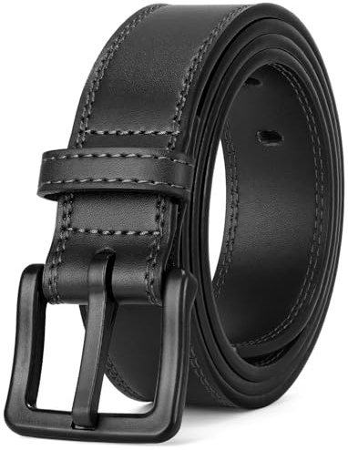 XZQTIVE Men’s Metal Free Belt Hypoallergenic Leather Belts For Jeans Dress Nickle Free TSA Belt With Black Buckle