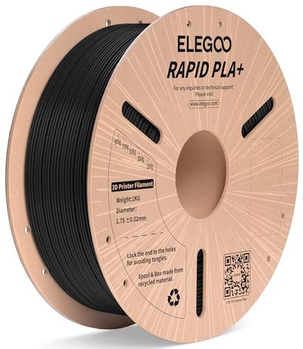 ELEGOO High Speed PLA+ Filament 1.75mm Schwarz 1 KG, Rapid PLA Plus 3D Drucker Speedy Filament, 600 mm/s Hochgeschwindigkeitsdruck 1kg Spule (2.2lbs)