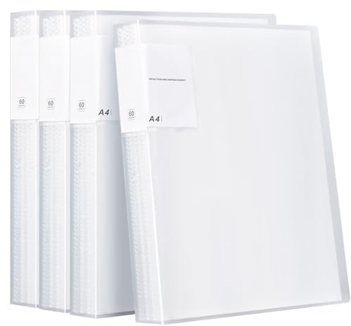 SOYIRI A4 visningsbok, 60 fickor visningsmappar presentation projektmapp, A4 presentationsbok med plasthylsa (4-pack)