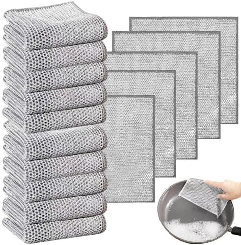 YanBous Set De 15 Paños De Cocina Multifunción De Malla - Estructura De Doble Capa, Fácil De Cuidar Y Versátil - Ideal Para Acero Inoxidable, Silicona, Etc - Aplicable En Húmedo O Seco (19 Cm X 20 Cm)