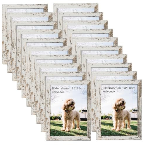 kollyseek 20er Set Bilderrahmen 13 x 18 cm aus MDF, Weiss Fotorahmen Acrylglas Portraitrahmen,Wohnzimmer zum Stellen und Hängen- Wand- oder Tischaufsteller