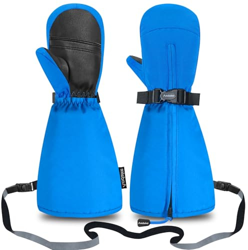 Andake Kinderhandschuhe,Warme Winterhandschuhe Wasserdicht Winddicht Kinder Fäustling Handschuhe mit reißverschluss für Jungen und Mädchen（Blau/1-2 Jahre