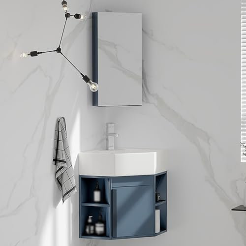 LLYLAFDC Keramik Waschbecken Aus Keramik, Wandmontiertes Keramikwaschbecken, Waschbeckenunterschrank Klein,Badmöbel-Set Für Badezimmer & Gäste-WC,Eckwaschbecken Mit Unterschrank(45cm)