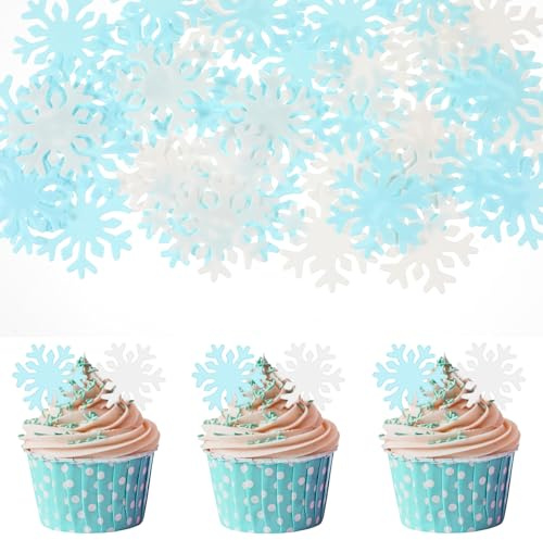 50 Stück Schneeflocke Tortendeko, Abeillo Blau Weiß Schneeflocken, Essbare Kuchen Topper, WInter Kuchen Dekoschneeflocke Dekorationen für Kinder, Weihnachten, Geburtstag, Thanksgiving