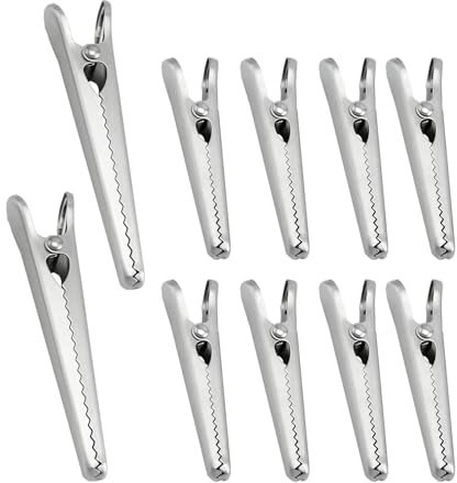 XDGBGFN Lot de 10 clips de fermeture en acier inoxydable - 2 tailles de 8 cm et 11,5 cm - Clips de fermeture multifonctions - Pinces en métal crocodile pour la cuisine et les aliments