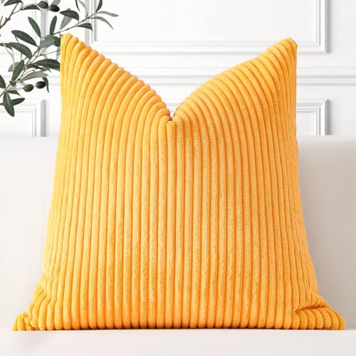 Artscope Ein Kissenbezug Kordsamt Zierkissenbezug Dekokissen Sofakissen 60x60 cm Cord Kissenhülle Couchkissen Dekorative Weiche Kissen für Sofa Wohnzimmer Zuhause Schlafzimmer Gelb