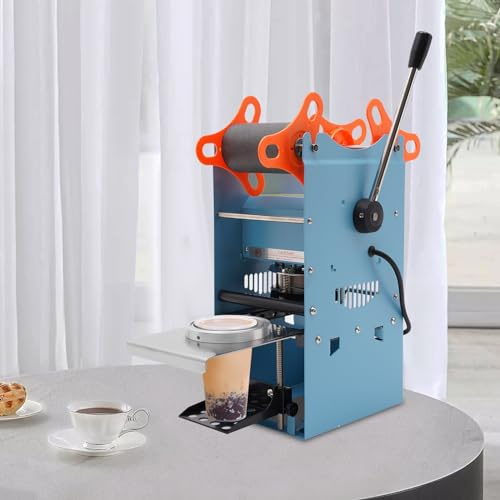 Mermajestic Máquina de sellado de té con leche, 300 tazas/hora, máquina de sellado manual de taza de té, temperatura ajustable, máquina de copa selladora, máquina de sellado para bebidas como té con