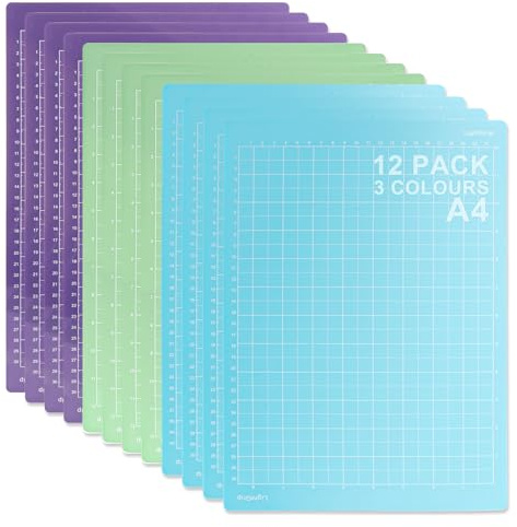 SHUESS 12 Pack A4 Cutting Mat - 13.9 x 9.5 inches Cutting Mat - Non-Slip Sewing Cutting Board Craft Mat for Sewing, Crafting, Quilting, Scrapbook (with Ruler, 3 Colours)