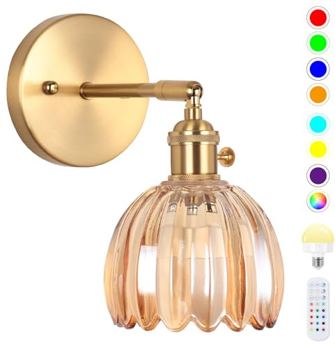Akku Wandleuchte Innen,Vintage Gold LED Wandlampe Ohne Stromanschluss Touch Control 3 Helligkeitsstufen mit Fernbedienung für Badezimmer Schlafzimmer Flur Wohnzimmer