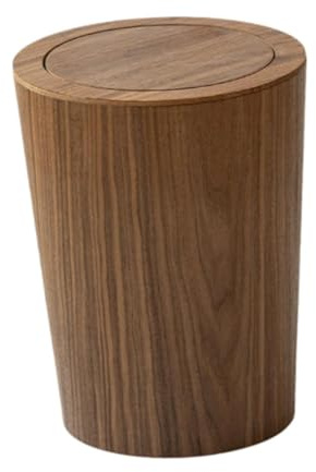 Baoblaze Wood Trash Can with Lid Trash Bin,Round,Japanese Style Modern Wastebasket Wood Waste Bin for Office Bedroom Household Kitchen, Walnut Color