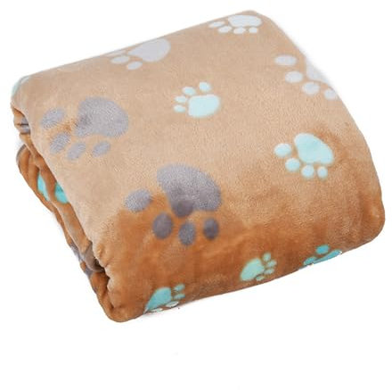 DUOLEH Waschbare Hundedecke, groß, Pfotenabdruck, Flanelldecke, Haustier-Hundedecke, Schlafmatte für Bett, Couch, Sofa, Katzendecke, beruhigender Haustierwurf für Hunde und Katzen, 100 x 75 cm, Braun