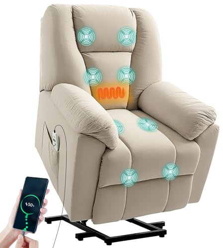 HOMCOM Fauteuil releveur électrique massage chauffage velours beige