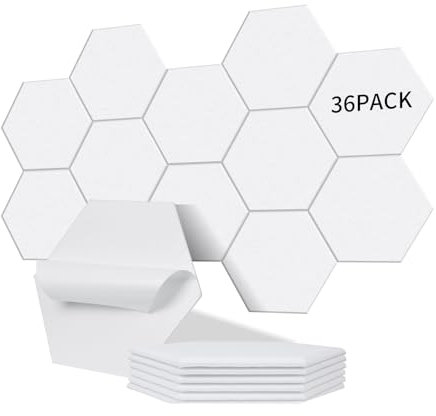 Sonuvia 36 pieza Paneles Acústicos Hexagonales Autoadhesivos | Aislamiento acústico eficaz alta densidad 230kg/m³ NRC 0.95 cubre 2,11m² Perfectos para paredes y puertas,sala de juegos,Porcelana blanca
