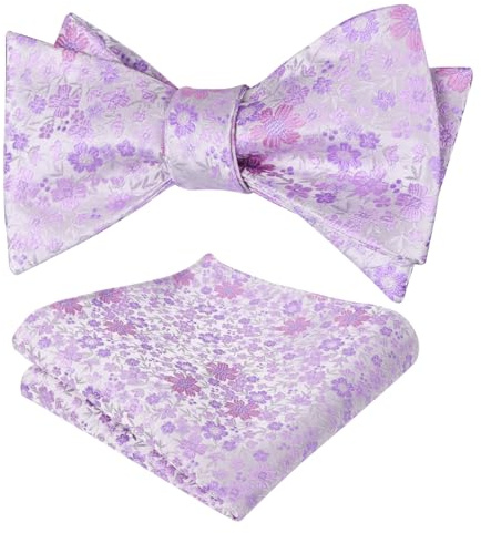 Alizeal Ensemble nœud papillon et mouchoir de poche pour homme Motif floral, lilas, taille unique