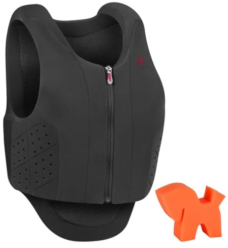 RL24 - Kinder Sicherheitsweste Safety Vest Ultra Fit Junior von Komperdell – Rückenprotektor mit Frontzip – Schwarze Protektorenweste – Schutzweste inkl. Putzschwamm – Gr. 164