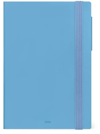 Legami - Medelstor veckoplanerare med anteckningsbok 2026, retro, blå, 12 månader, elastisk stängning, dagbok från januari 2026 till december 2026, av FSC-certifierat papper, 12 x 18 cm