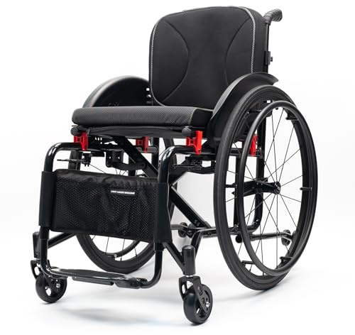 LOERSS Fauteuil Roulant De Sport Pliable Tout Léger Tout-Terrain, Fauteuil Roulant Autopropulsé, Fauteuil Roulant en Alliage en Aluminium Pliant, Fauteuil Roulant Manuel Autopropulsé(42cm/16.5in)