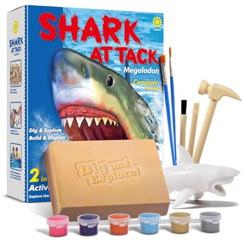 EGGBOX Megalodon Skelett utgrävningsset för barn – 2-i-1 Dig & Build Kit med graffitimammut, experiment för barn från 6, fossiler, paleontologiexperiment och pysselset för pojkar flickor