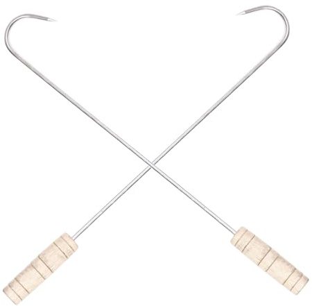 JECOMPRIS 2Pcs Stainless Steel Meat Hooks Heavy Duty BBQ Hooks for Grilling Smoking and Kitchen Use for Pork and Bacon Long Handle Design