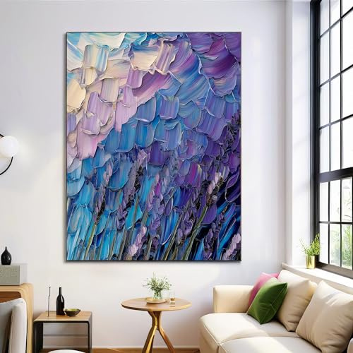 Quadro Moderno Soggiorno 50X70Cm Decorazioni Da Parete Quadri Su Tela Da Salotto Foto Senza Cornice Stampe Su Tela Camera Letto - Lavanda Astratta - Dipinto A Olio Vintage - Viola Intenso