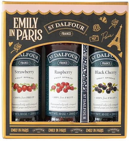 St Dalfour Emily in Paris Confiture Coffret: Fraise, Framboise, Cerise noire, 3 x 284g, sans sucre ajouté, 100% fruits