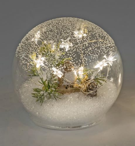 formano Weihnachtskugel LED Dekoration Glaskugel 12cm mit Winterdeko LED-Sternen - Timerfunktion & Batteriebetrieben - stimmungsvolle Winterdeko aus Glas für Tisch, Fenster