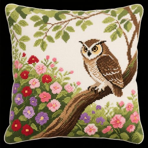 Henypt Kit de Almohadones con Cierre de Gancho Búho de flores y animales Kit De Cojines De Pestillo 43X43cm Funda de Cojín para Sofá, Latch Hook Manualidades Kits
