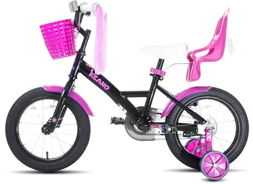 JOYSTAR Zinnia 16 Zoll Kinderfahrrad für Mädchen von 4-7 Jahren, 16 Zoll Mädchenfahrrad mit Stützrädern & Baket & Luftschlangen,Schwarz